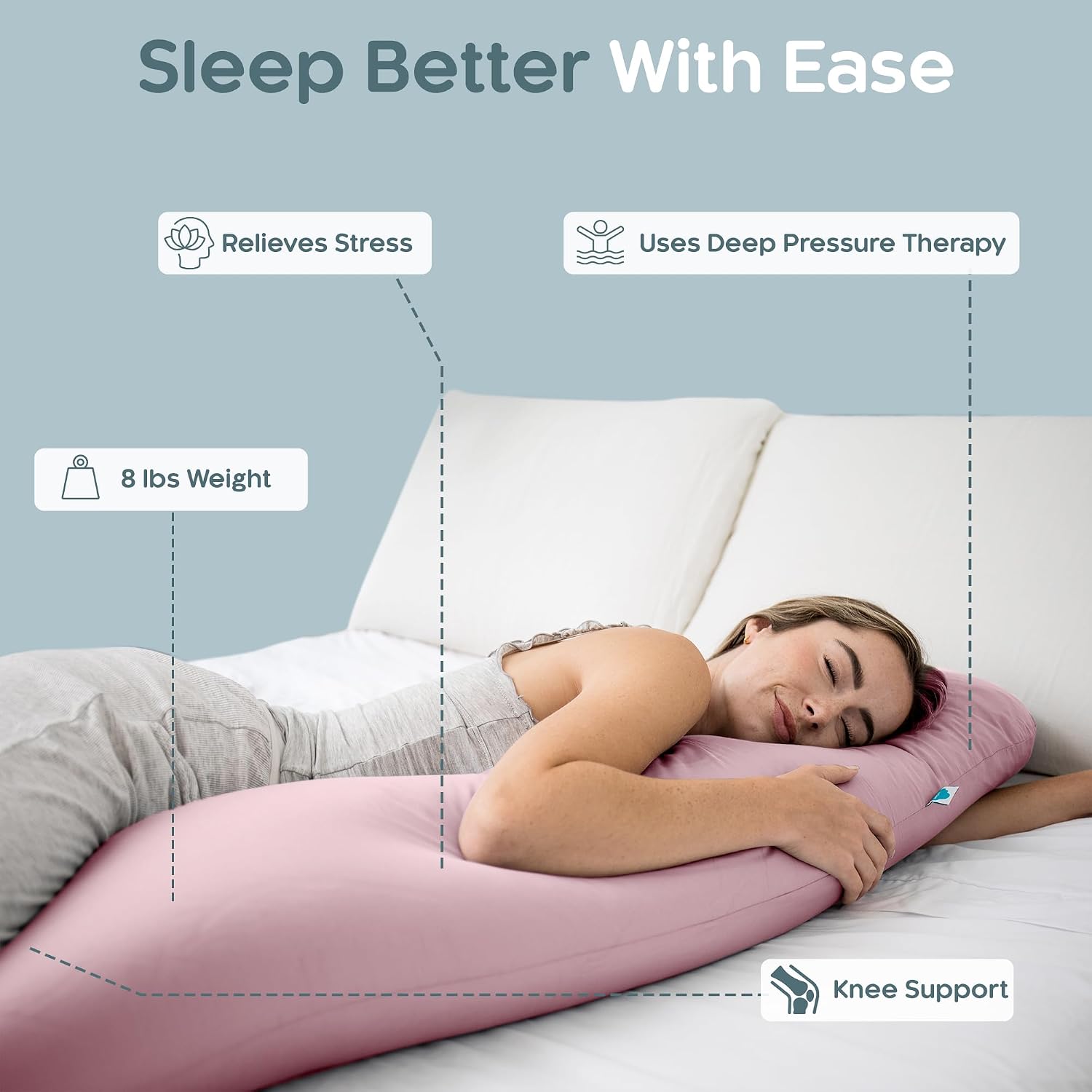 SleepCloud Weighted Body Pillow 8lbs - Weighted Pillow for Deeper Sleep (48" x 14") - Cooling Body Pillows for Adults, Side Sleeper Body…
