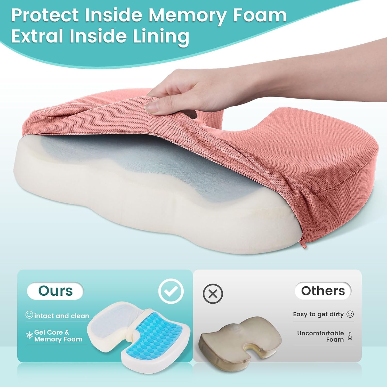 CushZone Office Chair Seat Cushion, Cooling Gel Enhanced Memory Foam Cushion for Long Sitting - Back, Sciatica, Coccyx, Tailbone Pillow - f…