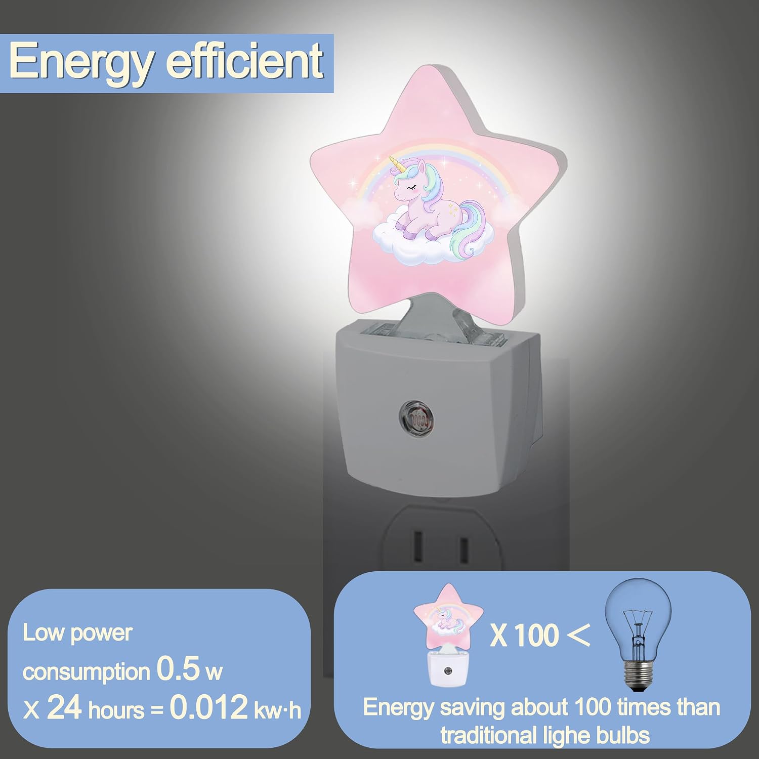 Snowmolle Rainbow Unicorn Dusk to Dawn Star Night Light, Cute Pink Sky Smart Sensor Nightlight for Bedroom Kitchen Hallway Stairs, Plug-in En…