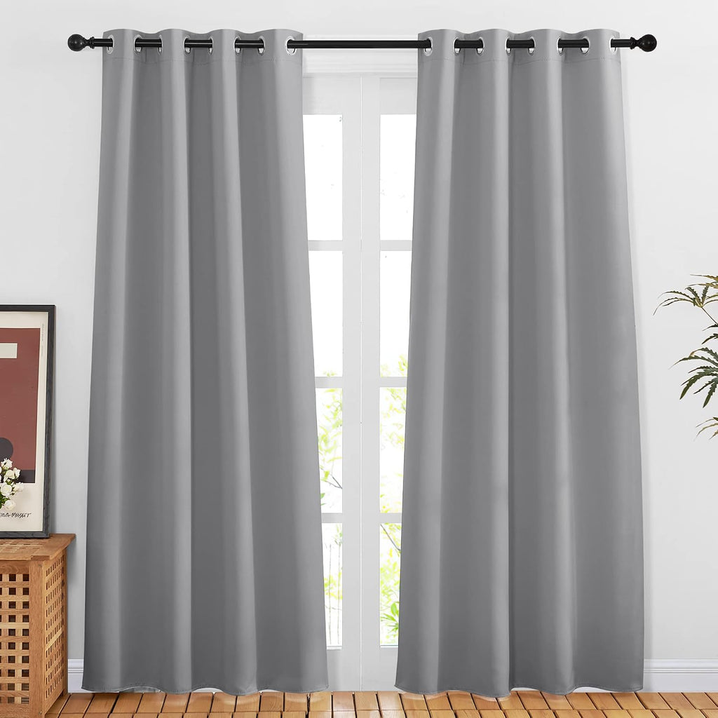 Nicetown Blackout Silver Grey Doorway Curtains - Solid Thermal Insulated Grommet Room Darkening Privacy Window Drapes Sound Dampening for B…