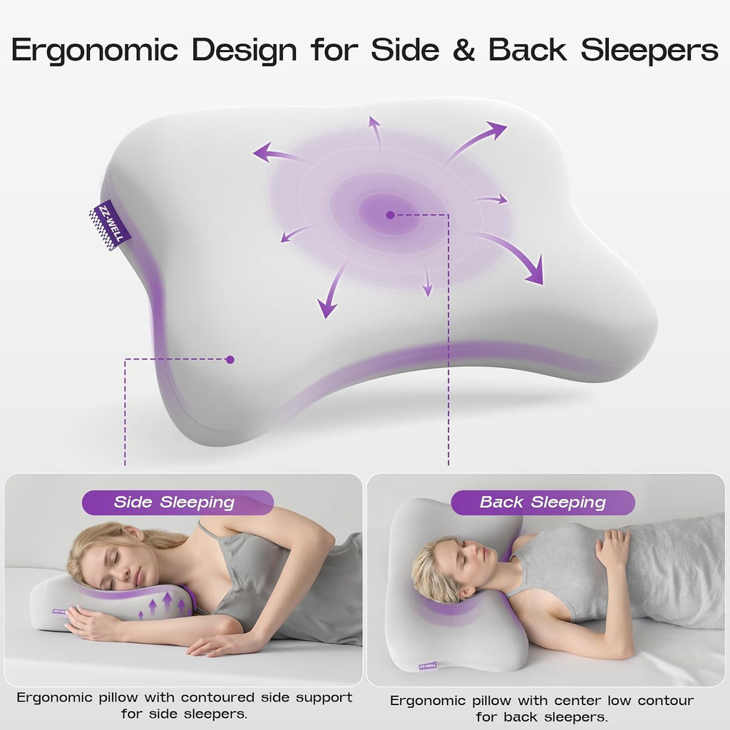 Zz-Well Side Sleeper Pillow - Patented Cervical Neck Pillow for Sleeping with Cooling Cover - High Loft Heavy Density Memory Foam Pillows f…