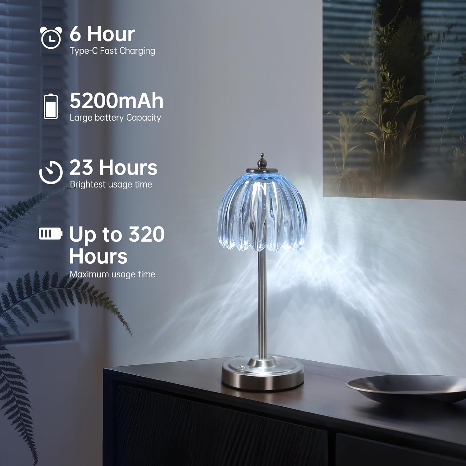 Shenmoyl Rechargeable Table Lamp with 5200mAh Battery & Touch Control - 3 Adjustable Color Temperatures, Cordless Dimmable Table Light…