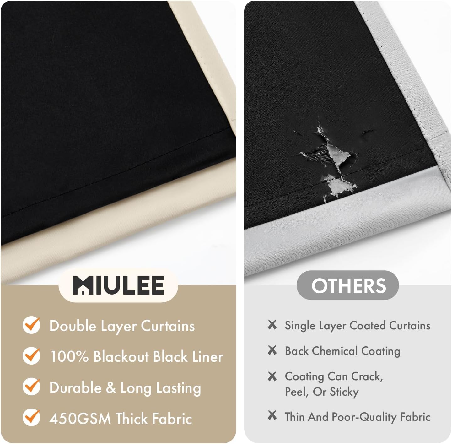 Miulee Cream Beige 100% Blackout Curtains for Bedroom 96 Inch Long, 2 Layers Thermal Insulated Black Out Window Curtains with Black Liner,…