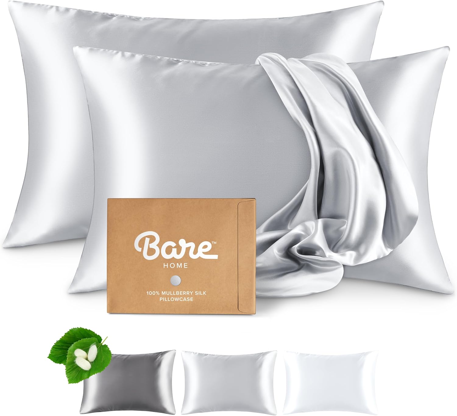 BareHome Bare Home 100% Mulberry Silk Pillowcase for Hair and Skin - Ultra 6A Grade 19 Momme Silk Pillow Case - Hidden Zipper - Breathable…
