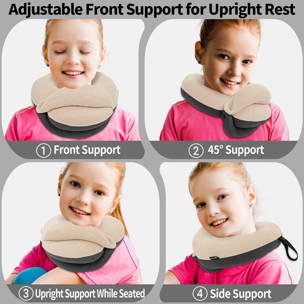 BUYUE Kids Travel Pillows for Airplane, Memory Foam 360° Head Support Sleeping Essentials for Long Flight, Skin-Friendly Soft Neck Pillow…
