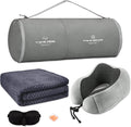 urnexttour Travel Pillow and Blanket Set Neck Pillows Soft Blankets with Sleep Mask Travel Essentials for Airplane Car Memory Foam Grey