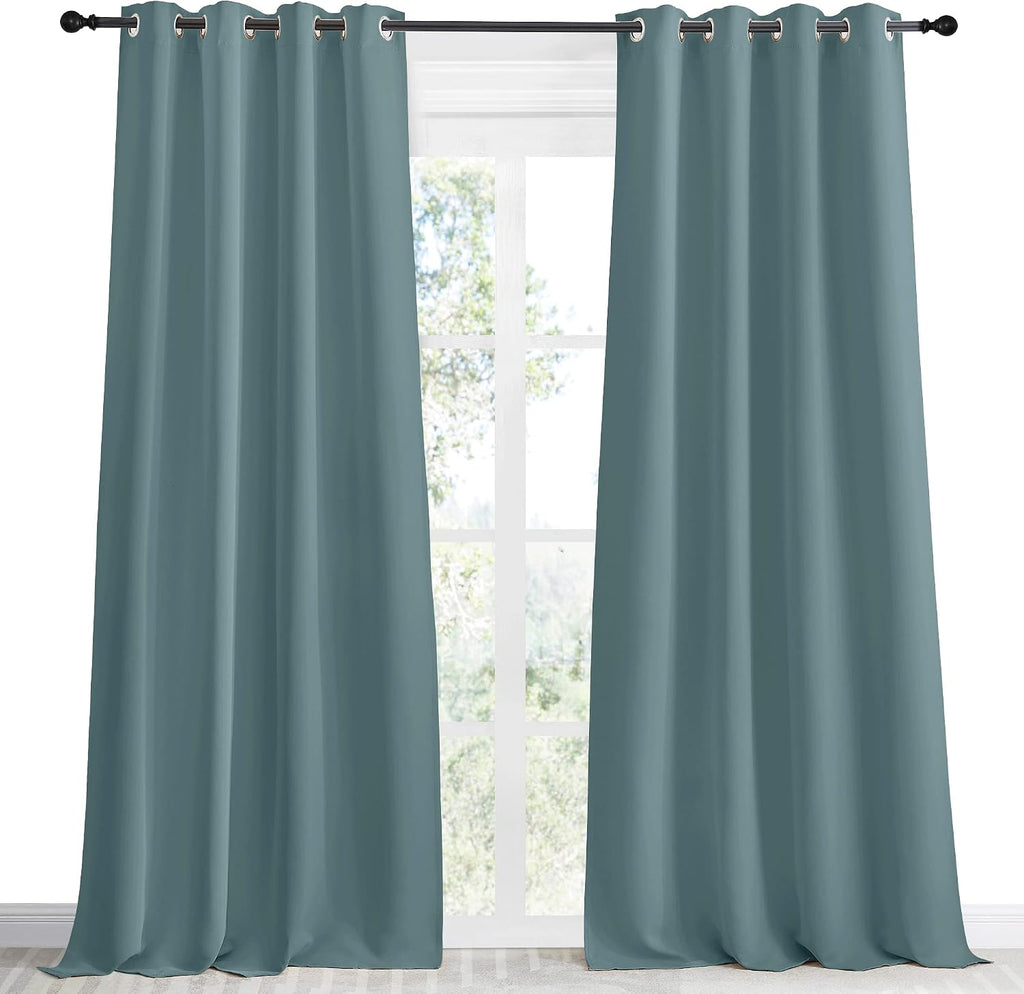 NICETOWN Blackout Greyish Blue Curtains & Drapes for Living Room, 1 Panel, W55 x L96, Thermal Insulated Solid Grommet Sound Reducing…