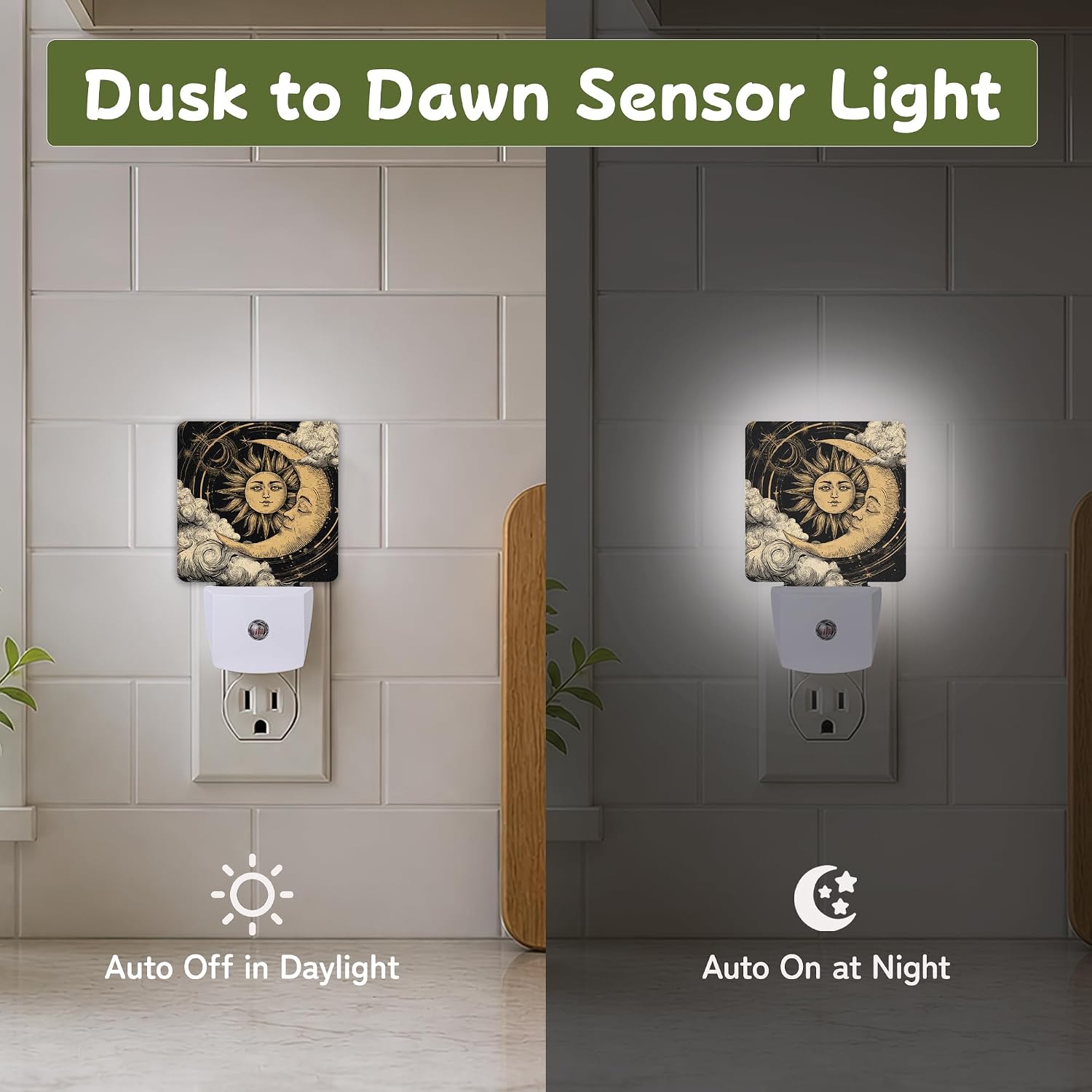 Celestial Sun Moon Night Light, Night Lights Plug into Wall with Dusk to Dawn Sensor for Bedroom Bathroom Hallway Kitchen, Decorative…