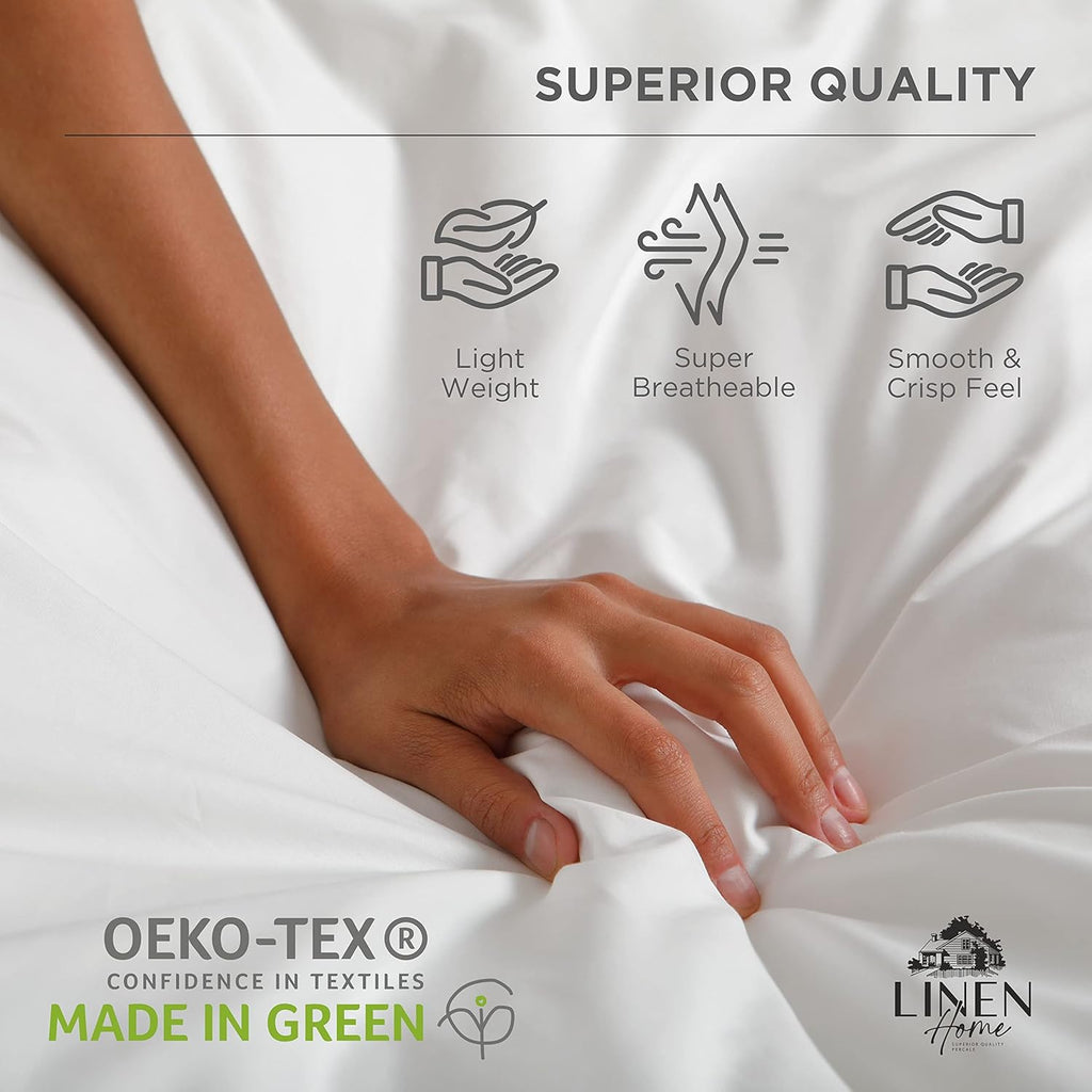 Linen Home 100% Cotton Percale Pillowcases Queen Size, Silver, 2 Pieces of Pillow Case, Crisp and Cool Strong Bed Linen, 20 inches X 30…