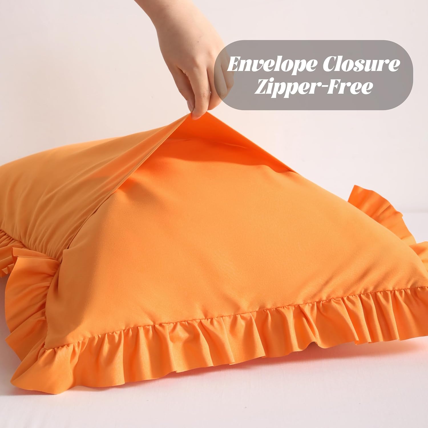 Bedsum Ruffled Body Pillowcase, 20x54 Body Pillow Cover, Brushed Microfiber with Envelope Closure, Soft Wrinkle-Resistant, Orange