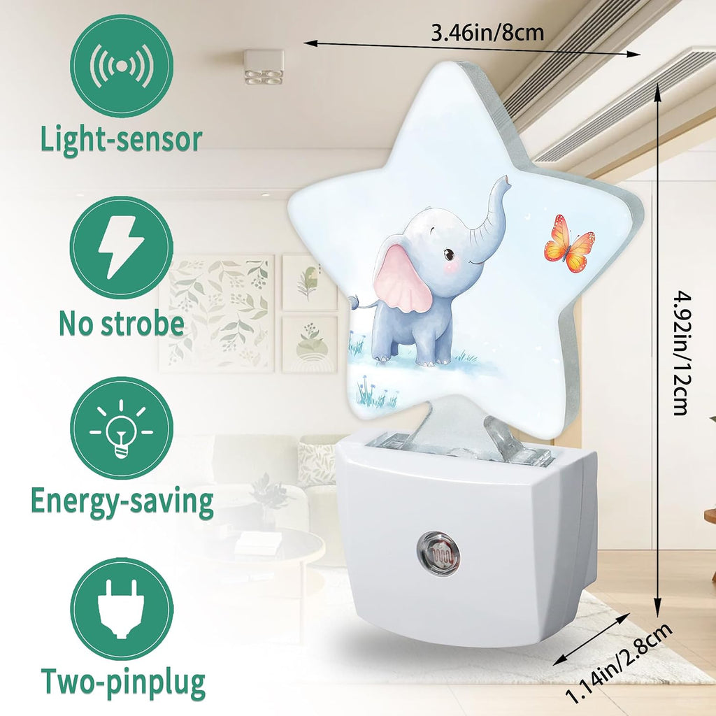 Star Night Light Plug in, Elephant Butterfly Dusk to Dawn Sensor Night Light, Soft Glow Lamp for Kids Bedroom Nursery Hallway Bathroom…