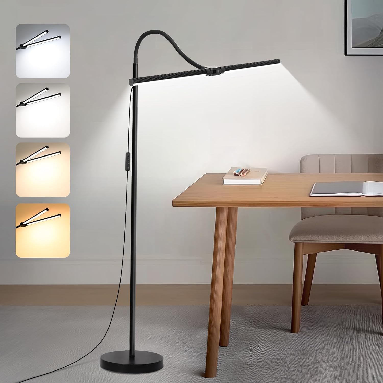 LED Floor Lamp, 18W/2000LM Bright Reading Floor Lamp for Office with Double Head, Adjustable Gooseneck Dimmable Modern Standing Light for…