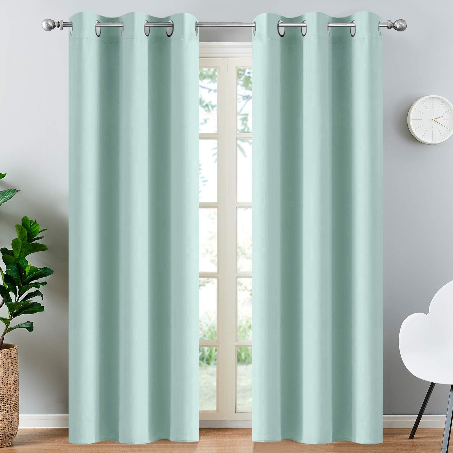 Yakamok Aqua Blackout Curtains for Bedroom, Grommet Thermal Insulated Room Darkening Blackout Drapes for Living Room, Set of 2 Panels (38…