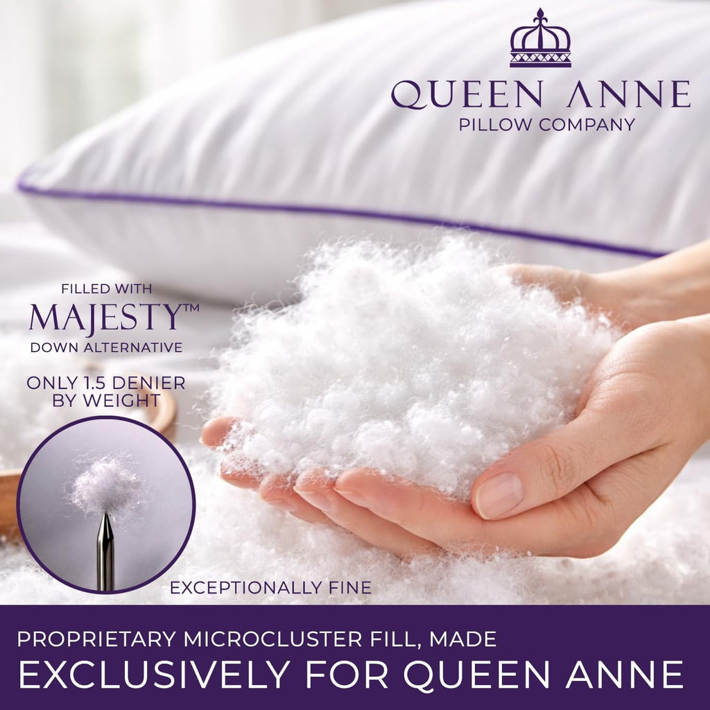 QueenAnnePillowCompany Queen Anne Hotel Pillows Queen Size Bed Pillows for Sleeping, Set of 2 – Adjustable Luxury Down Alternative for Side…