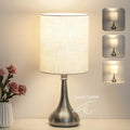 Touch Control Table Lamp, 3 Way Dimmable Simple Night Light Lamp with White Lampshade Silver Metal Base, Small Bedside Table Lamp for…