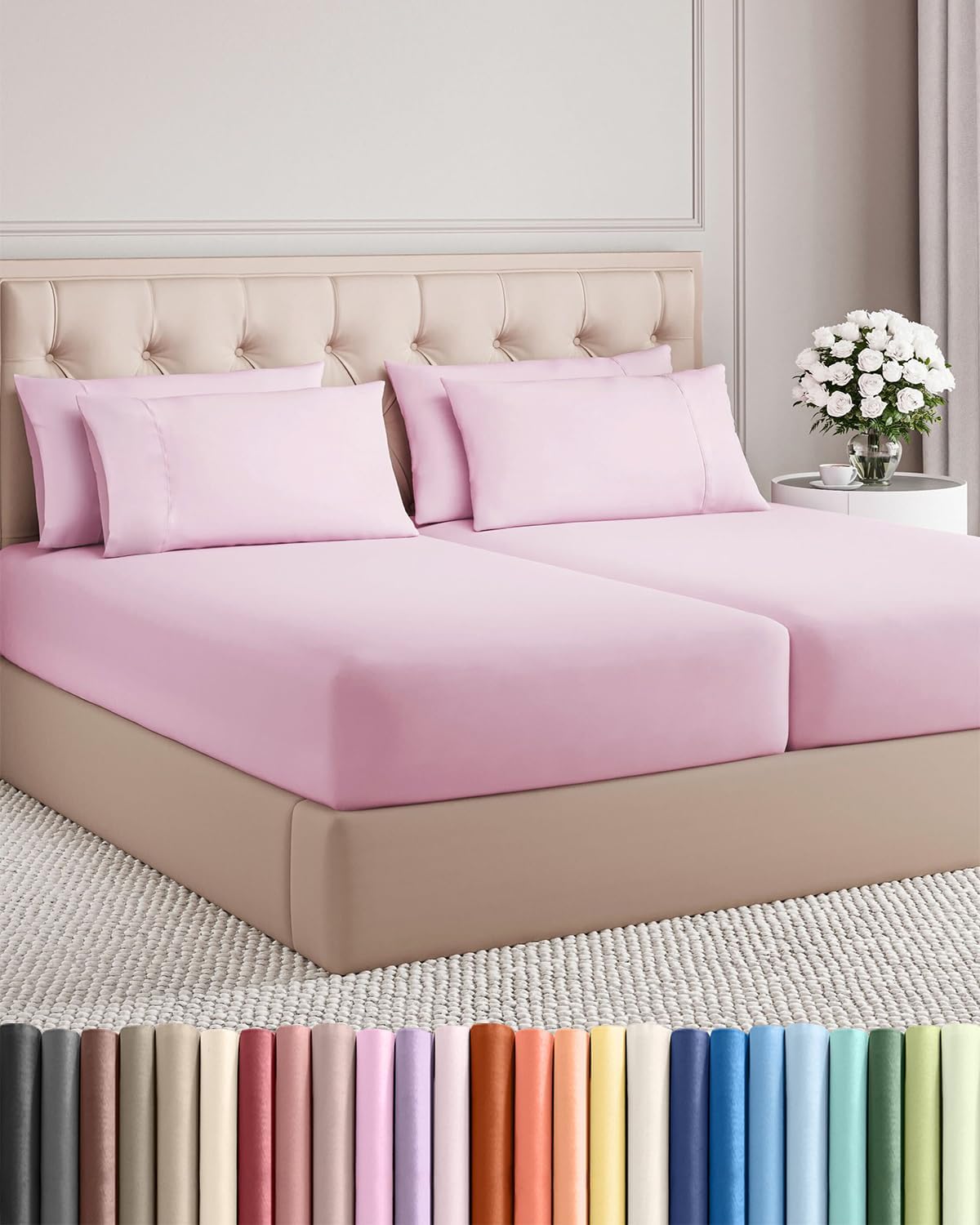 Split King 7 Piece Sheet Set - Comfy, Breathable & Cooling - Soft Hotel Luxury Bedding for Women, Men, Kids, Teens & Children - 1 Flat &…