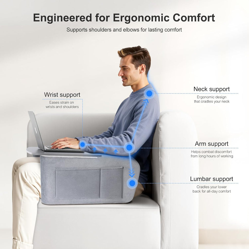 OPTIXCELL Reading Pillow for Gaming with Ergonomic Arm Rests, Wooden Lap Desk for Laptop, Support Pillow with Side Pockets for Reading…