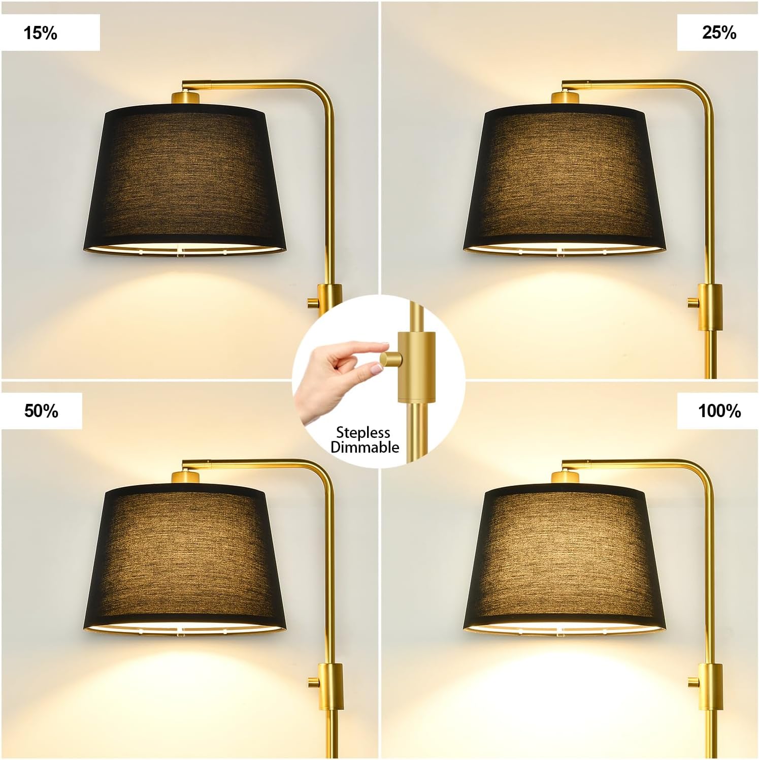 Nintiue Dimmable Gold Floor Lamp, 1000 LM LED Edison Bulb Included, Arc Floor Lamps for Living Room with Black Shade, Modern Standing…