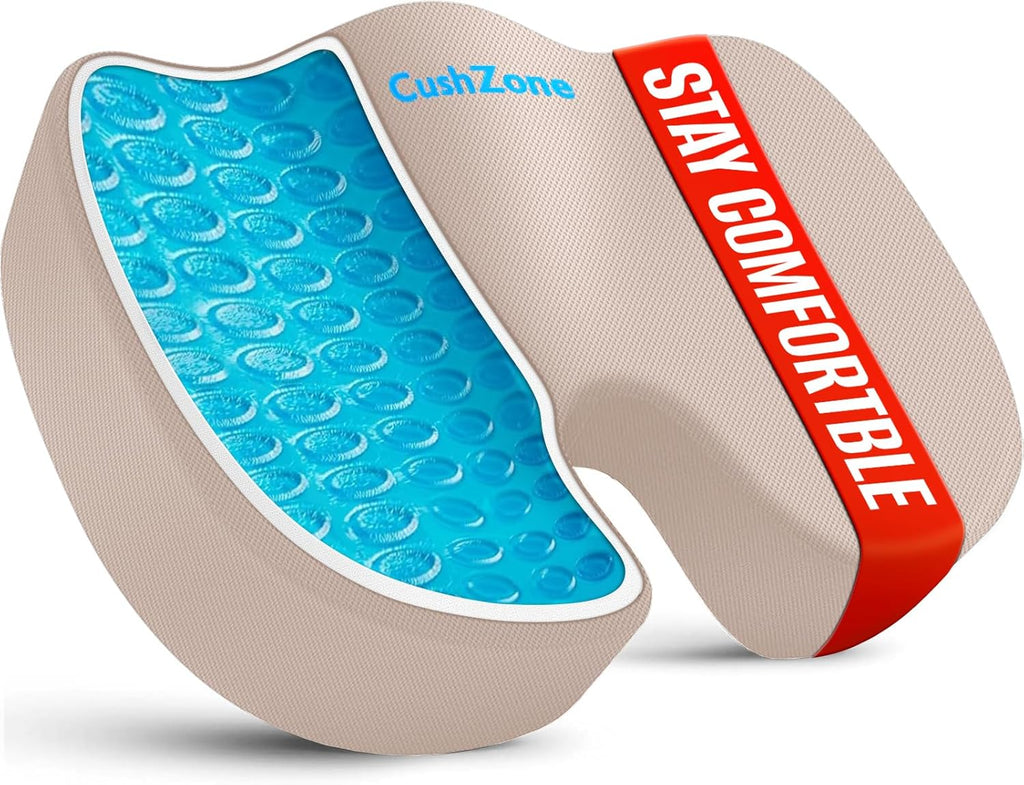 CushZone Office Chair Seat Cushion, Cooling Gel Enhanced Memory Foam Cushion for Long Sitting - Back, Sciatica, Coccyx, Tailbone Pillow - f…