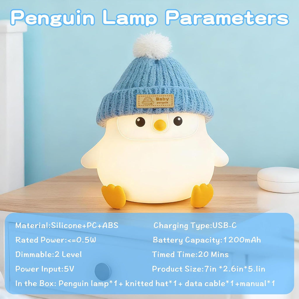FAMIDUO-BrightenYourLife FAMIDUO Penguin Night Light with Knit Hat, Cute Silicone Nursery Lamp - Dimmable Squishy Animal Light - Heartwarmi…
