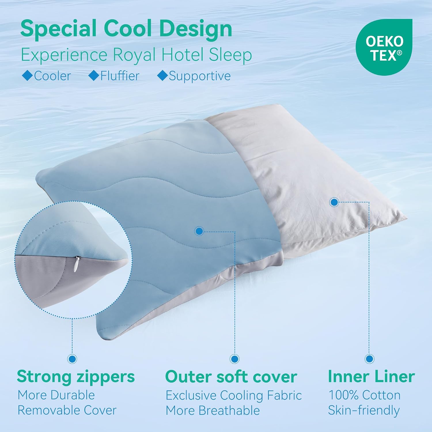 ThreeGeese Three Geese Cooling Goose Feather Down Pillows Standard Size Set of 2, Q-Max>0.45, Cool Hotel Bed Pillows for Hot Sleepers, Wash…