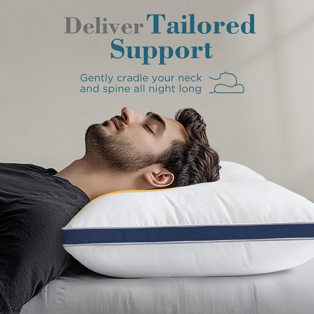 viewstar Bed Pillows King Size Set of 2, Firm Support Down Alternative Gusseted Pillows for Side, Back, or Stomach Sleepers, Navy
