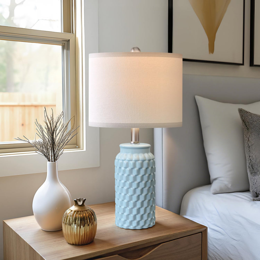 USumkky 20.5" Light Blue Modern Ceramic Bedside Lamp Set of 2 for Bedroom Decor Farmhouse Table Lamp for Living Room Office Dorm