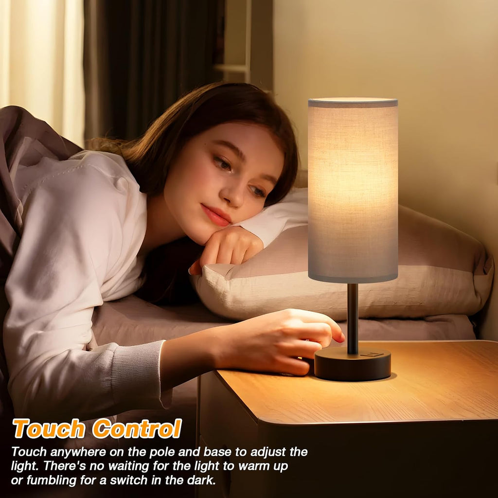 Dicoool Grey Touch Bedside Lamp with USB - 3 Way Dimmable Table Lamp for Bedroom, Nightstand Lamp with Black Charging Station for Desk…