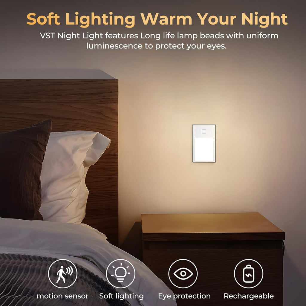 VST Motion Sensor Step Night Light, Rechargeable Battery Powered Stair Lights with Magnetic Suck Installation for Indoor Bedroom Hallway…