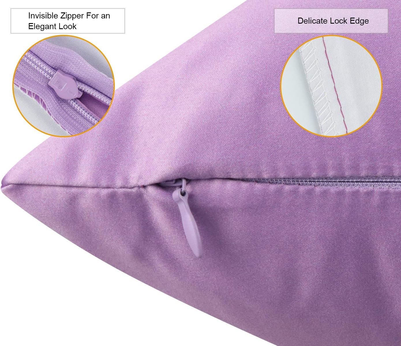Faylapa 4 Pack Satin Throw Pillow Cases, Light Purple Heavy Silk Satin Decorative Pillow Covers Solid Dyed Soft Pillow Cover Home…