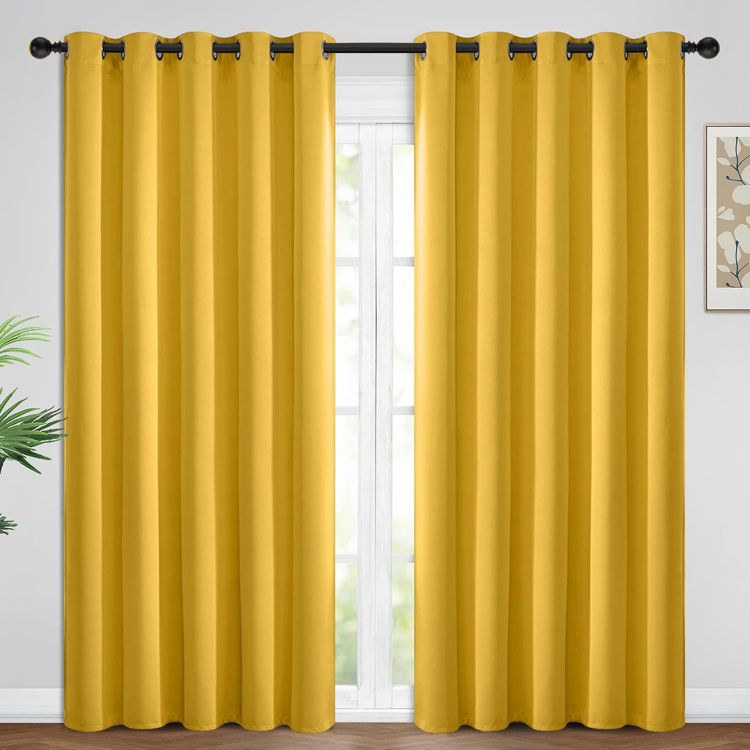 Yakamok Blackout Curtains Room Darkening Thermal Insulated Window Panels, Solid Grommet Top Drapes for Bedroom/Living Room(62Wx96L…