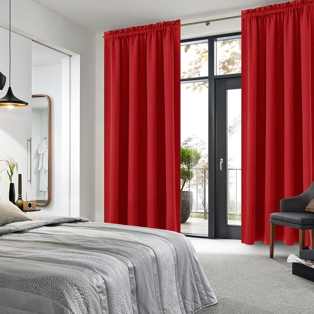 Dwcn Christmas Blackout Curtains Room Darkening Thermal Insulated Bedroom Curtains Window Curtain Panels, 52 x 84 inches Long, Set of 2 Red…