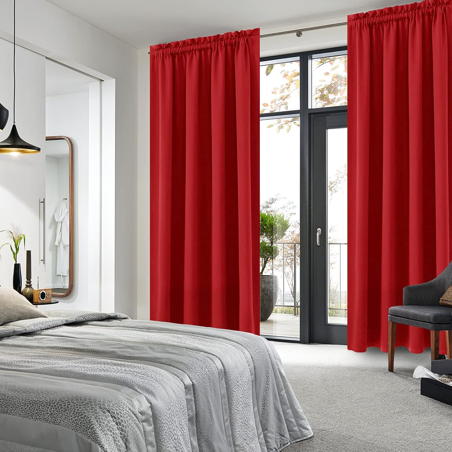 Dwcn Christmas Blackout Curtains Room Darkening Thermal Insulated Bedroom Curtains Window Curtain Panels, 52 x 84 inches Long, Set of 2 Red…