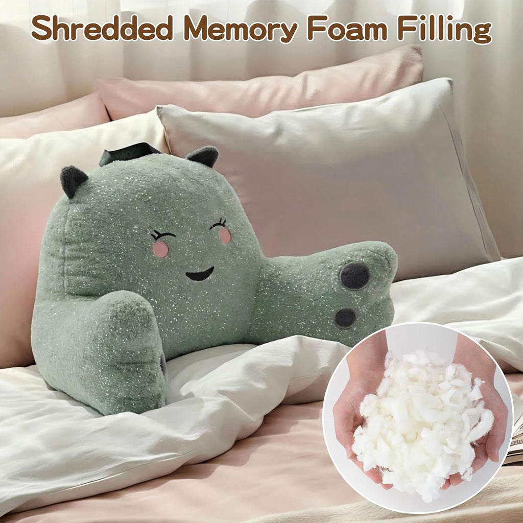 Ajicong Reading Pillow for Sitting in Bed Couch Teens/Adult, Back Rest Pillow for Sitting Up in Bed with Shredded Memory Foam, Includes Arm…