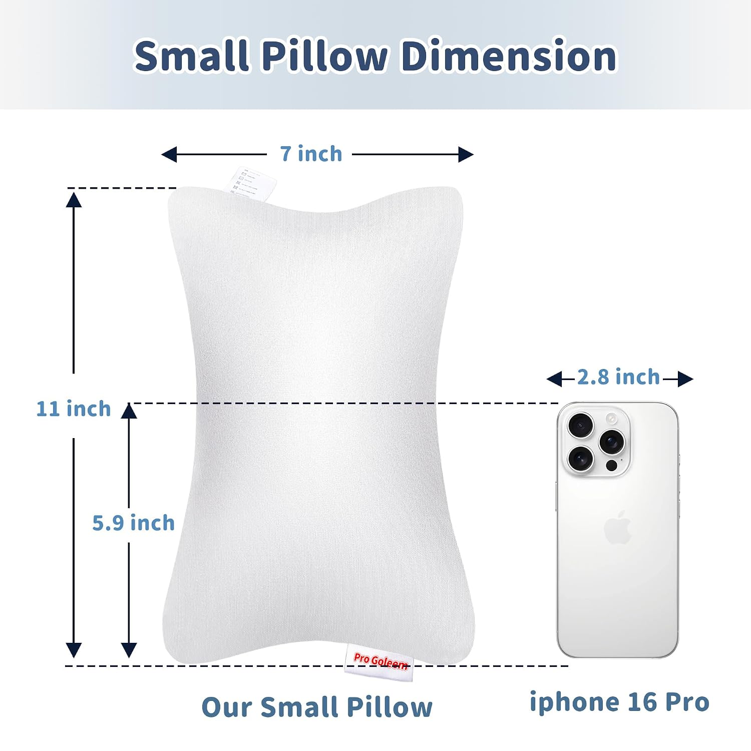 Pro Goleem Small Pillow 11"x7"x2.5" for Kids and Baby Sleeping with Name Tag Mini Tiny Pillow for Camping and Chair Car Air Nap Neck…