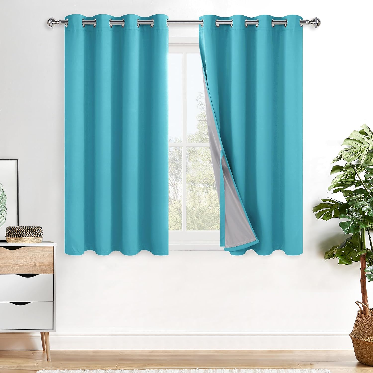 Xwzo 100% Blackout Curtains with Tiebacks- Double Layer Total Shading Window Treatment Thermal Insulated Lined Drapes with Grommets for Bed…