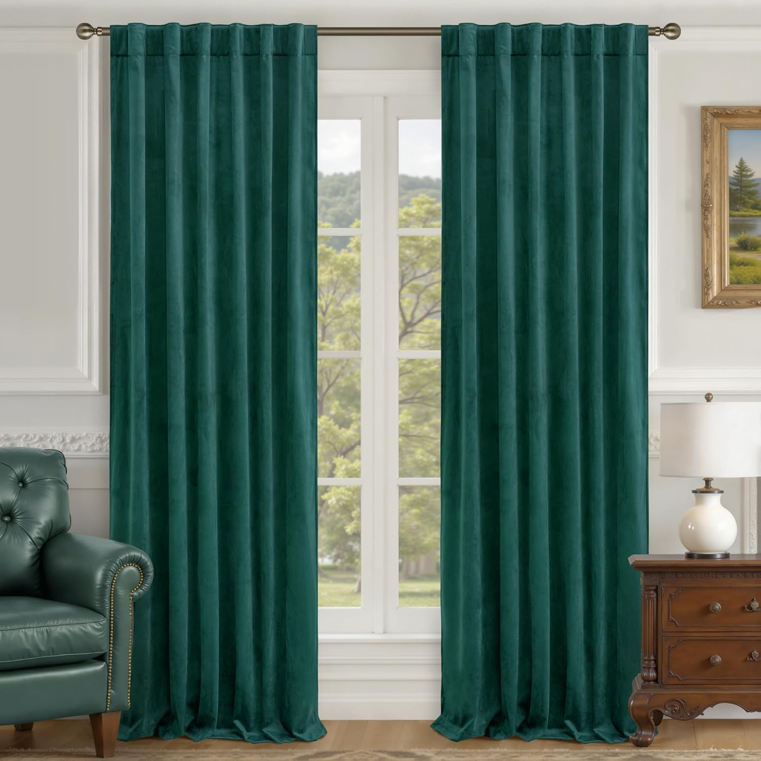 Lamit Teal Velvet Curtains 120 Inch Length for Living Room, Thermal Insulated Room Darkening Drapes Luxury Privacy Protected Back Tab and R…
