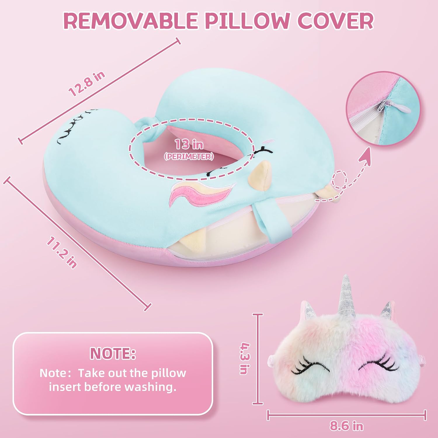 Toddler Neck Pillow, Kids Travel Neck Pillow for Traveling with Eye Mask, Toddler Cute Unicorn Airplane Travel Essentials, Memory Foam…
