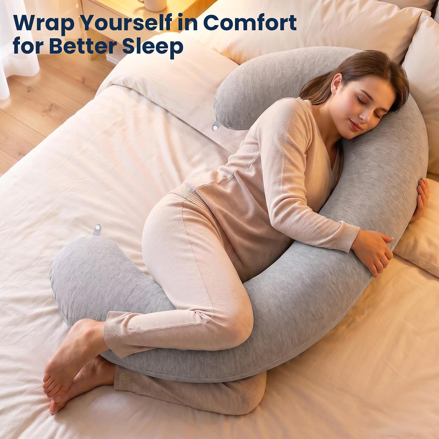TranquilRelax TranquilRelax C Shaped Body Pillow for Side Sleepers, Memory Foam Long Pillow for Leg, Hip & Back Support, Soft Washab…