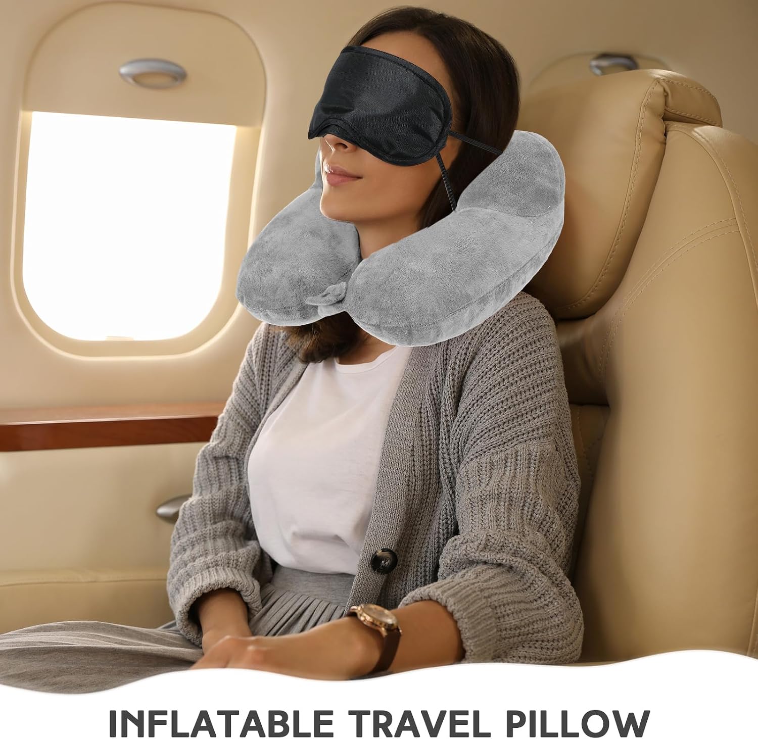 Sintuff 2 Pack Inflatable Travel Pillow for Airplanes Inflatable Neck Flight Pillows with Compact Bag and Blindfold for Traveling…