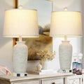 CINSARY 25" Retro White Farmhouse Jar Table Lamps Set of 2, 3 Way Touch Control Rustic Bedside Lamps with USB A+C Ports & AC Outlet, Pot…