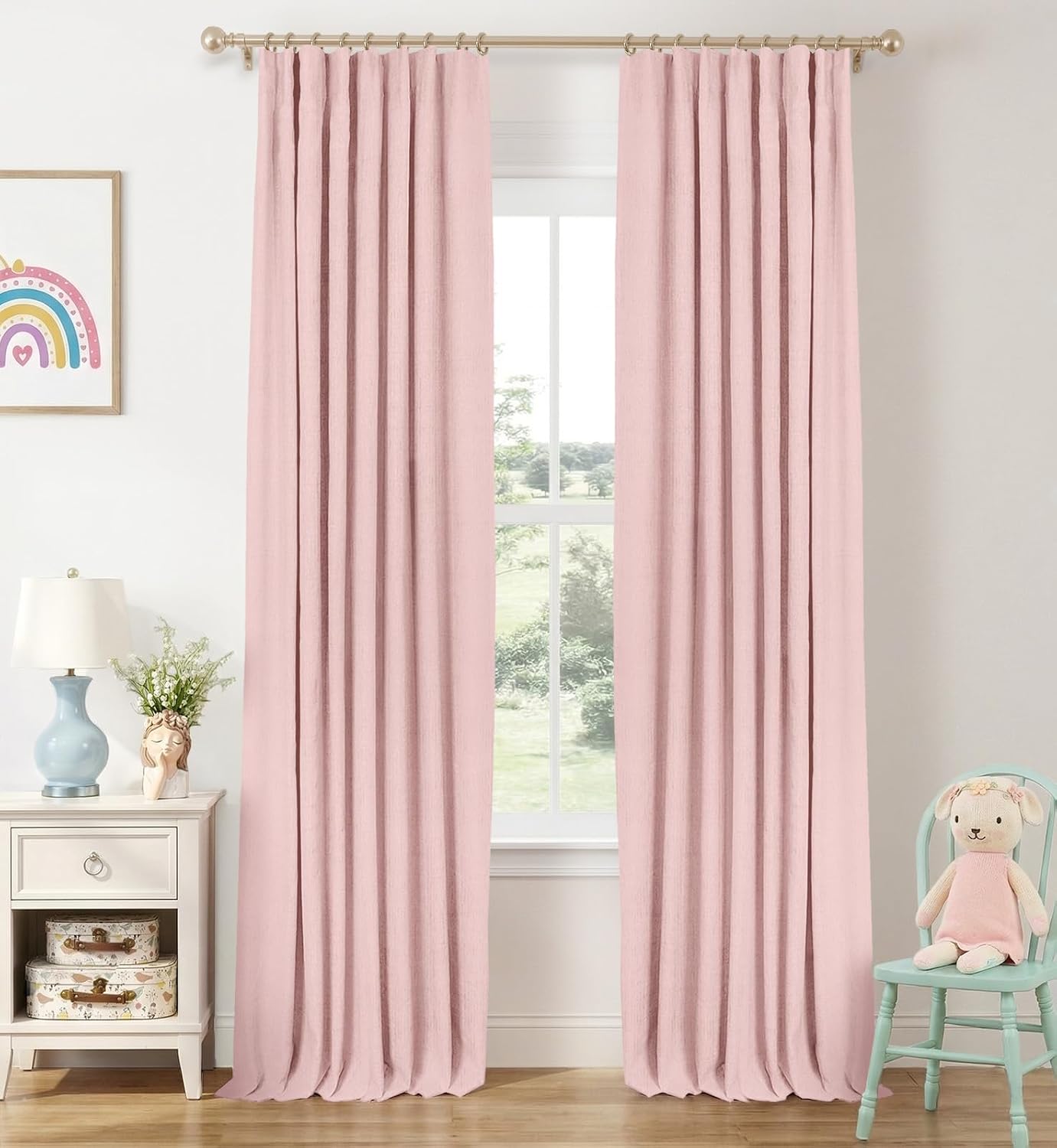 INOVADAY 100% Blackout Curtains for Bedroom, Black Out Curtains 84 Inch Long, Clip Rings Linen Blackout Drapes, Thermal Insulated Room…
