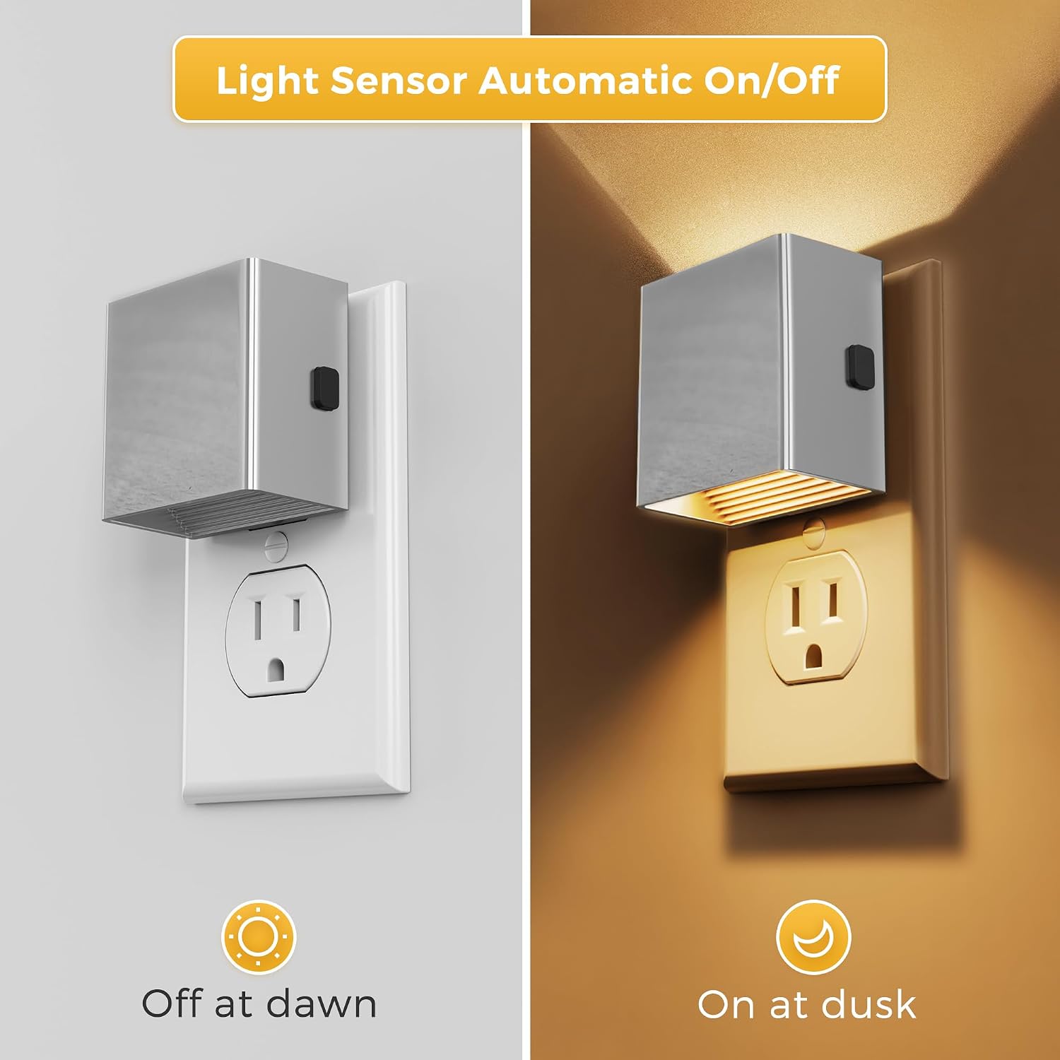 L LOHAS LED Night Light, Night Lights Plug into Wall,[2-Pack] Dimmable Night Light with Light Sensor,3000K Warm White, Silver Nightlight…