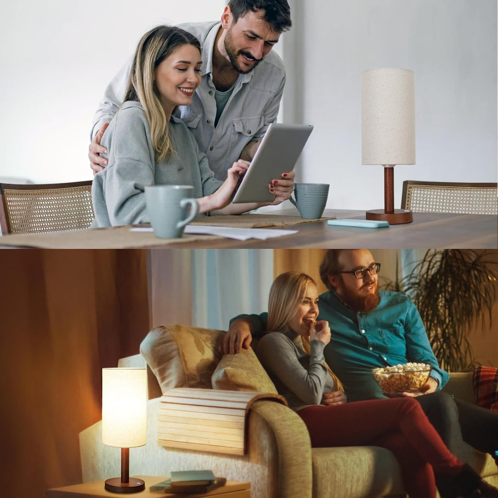 LALISU Cordless Table Lamp, 3 Color Dimming Portable Battery Lamp, Touch Control Wood Base Small Bedside Lamps for Night Stands, Living…
