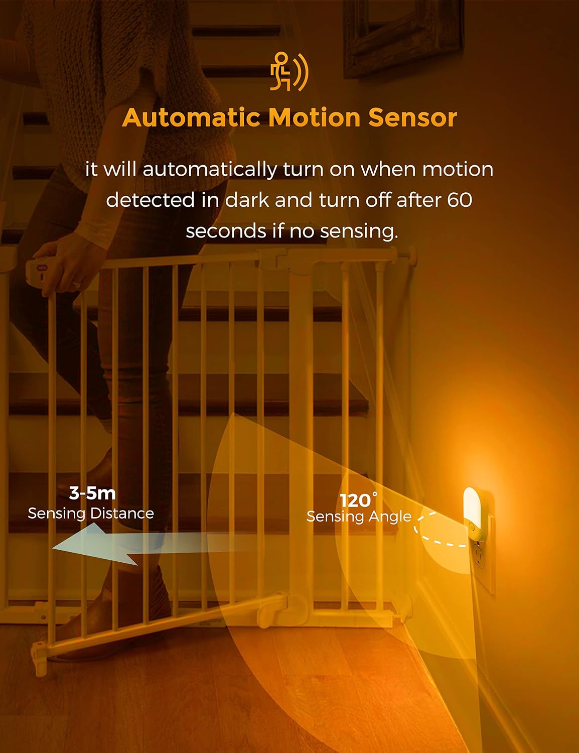 Llohasled L LOHAS LED Amber Night Light, 4 Pack, Night Lights Plug into Wall Motion Sensor, LED Motion Activated Night Lights, 30/60LM, Aut…