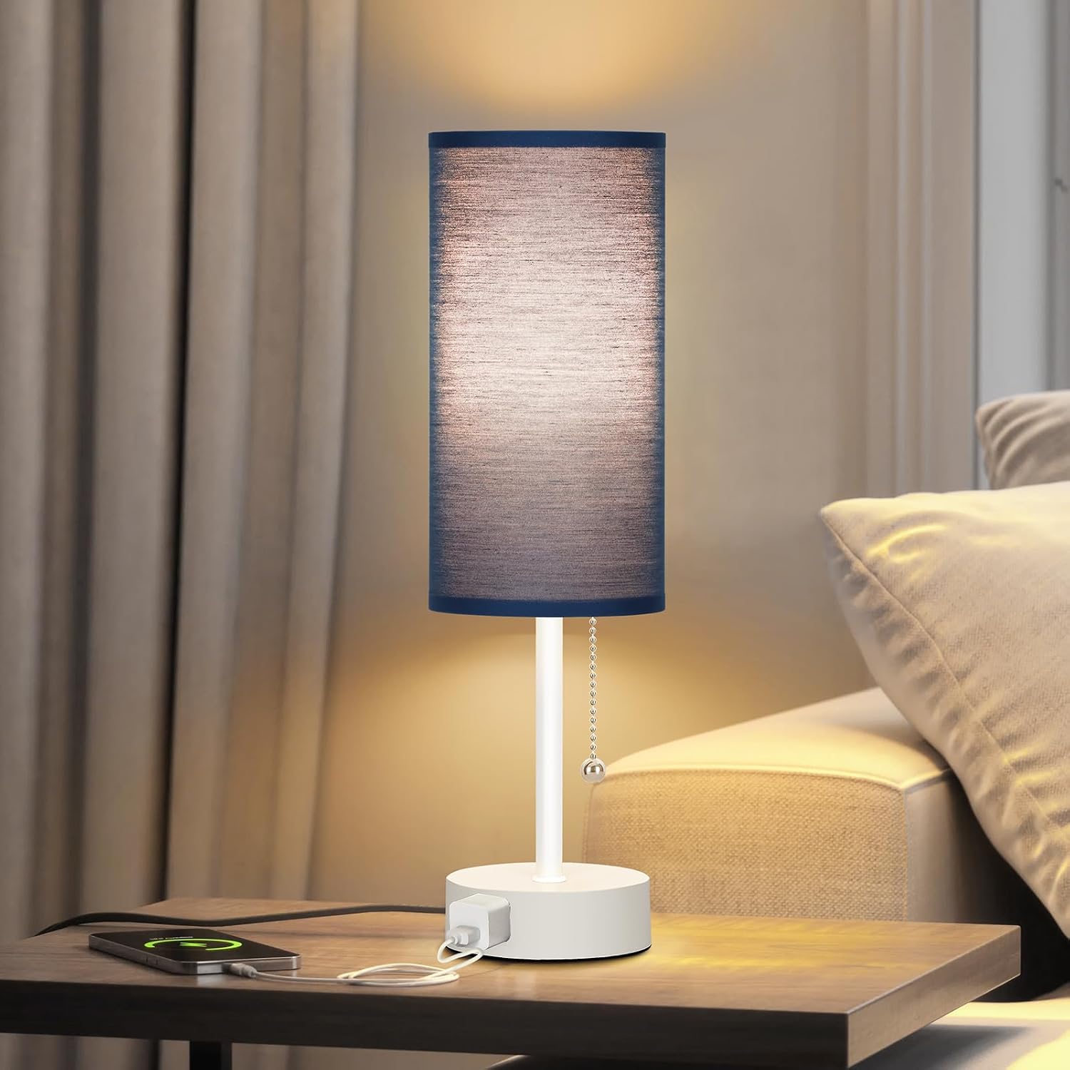 Dott Arts Table Lamp for Bedroom, 3-Color Bedside Lamps with Pull Chain, Bedroom Table Lamps for Nightstand, AC Outlet Small Lamp for…