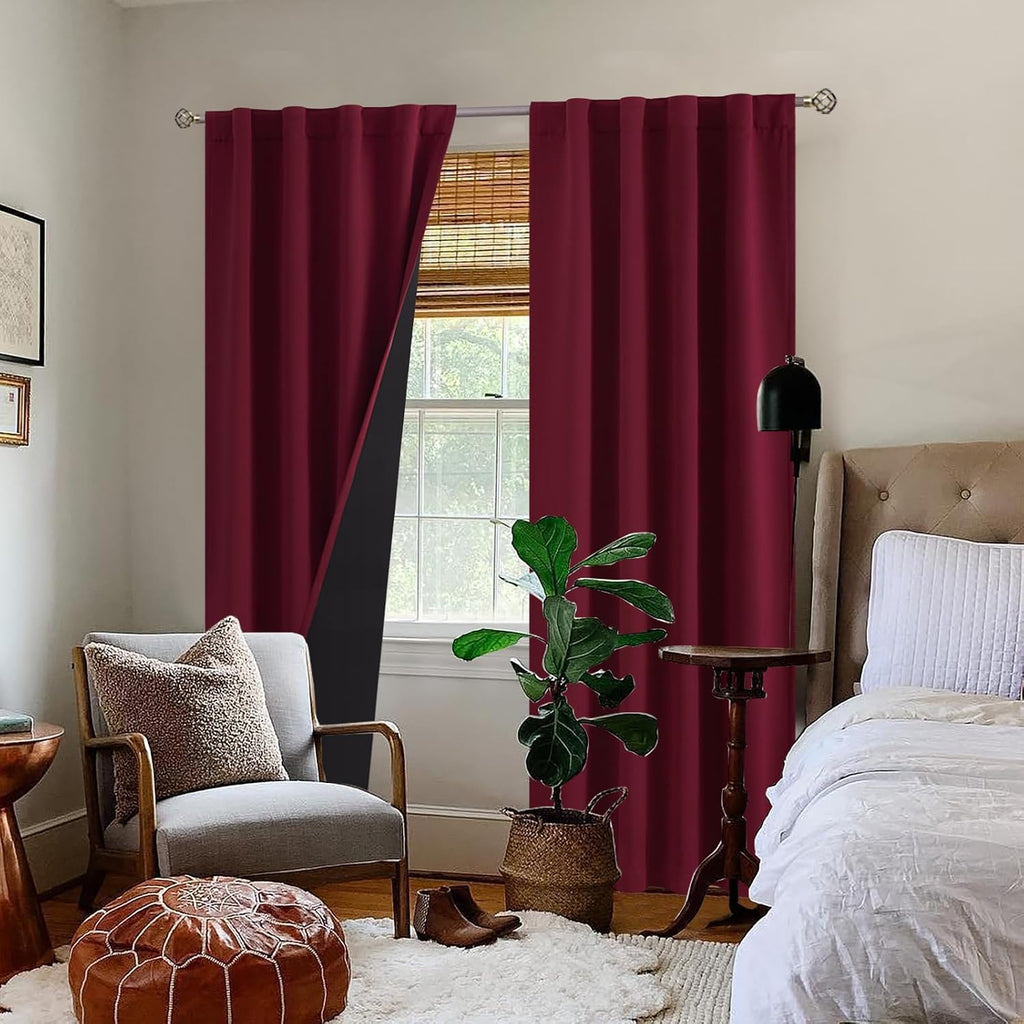 BGment Burgundy Red 100% Blackout Curtains for Bedroom, Black Out Living Room 84 inch Panels with Thermal Liner, Rod Pocket and Back Tab…