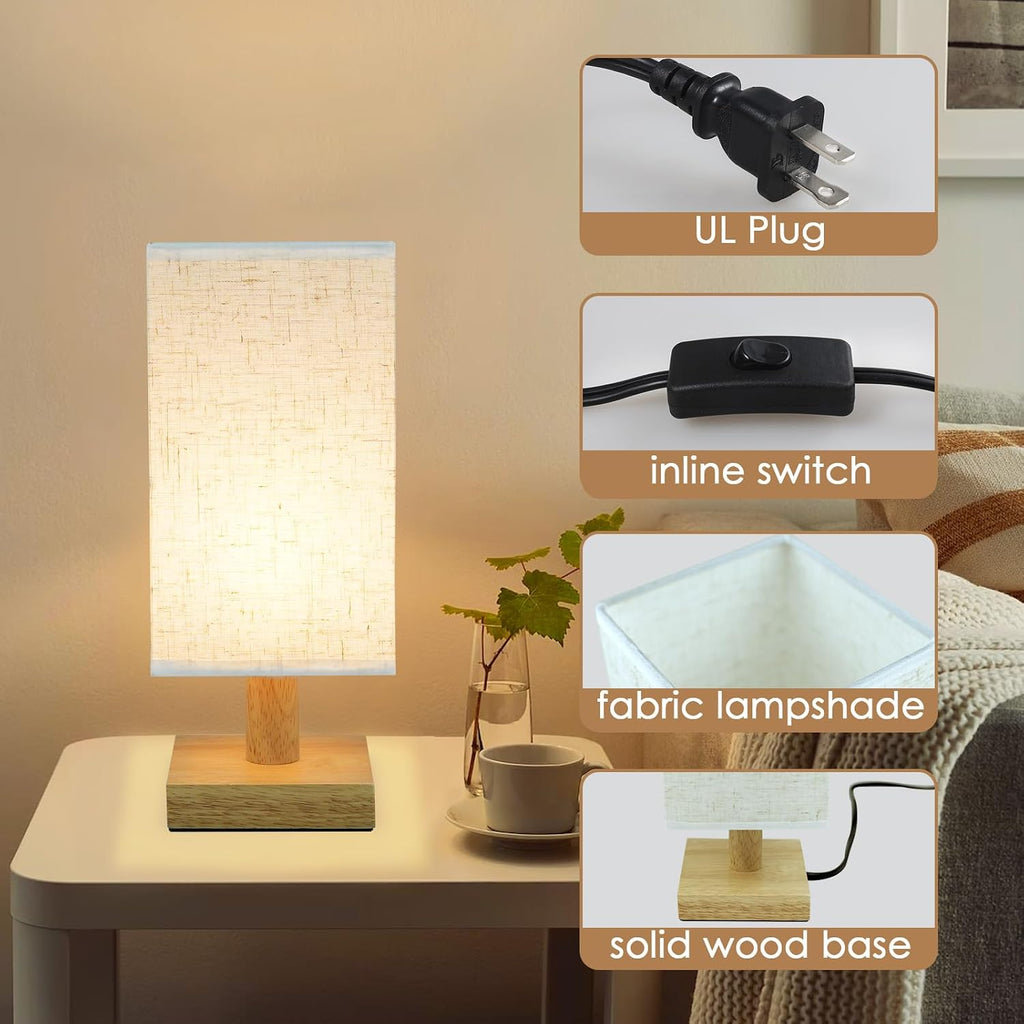 Small Bedside Table Lamp for Bedroom, Minimalist Nightstand Lamp with Square Fabric Linen Shade, Mini Cute Study Reading Desk Lamp Night…