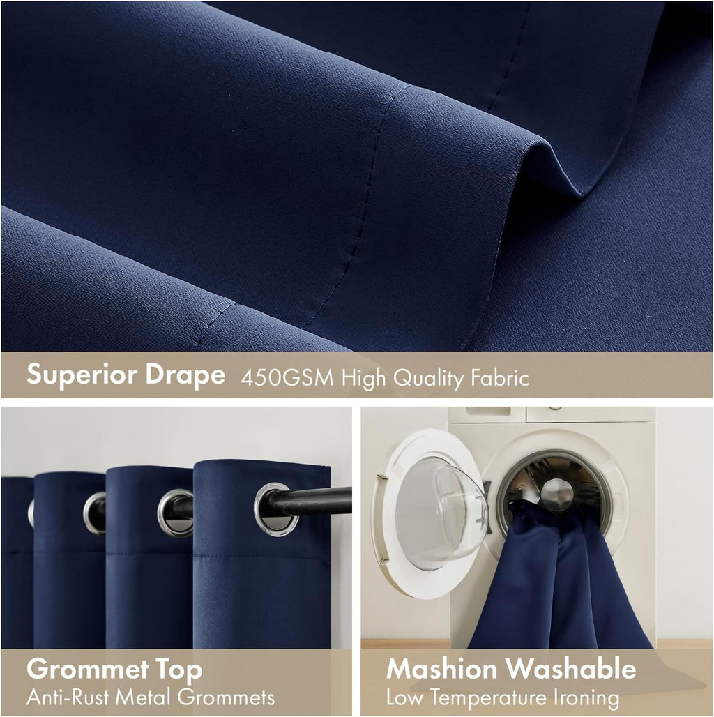 Miulee Navy Blue 100% Blackout Curtains for Bedroom 72 Inch Long, 2 Thick Layers Thermal Insulated Black Out Window Curtains with Black Lin…