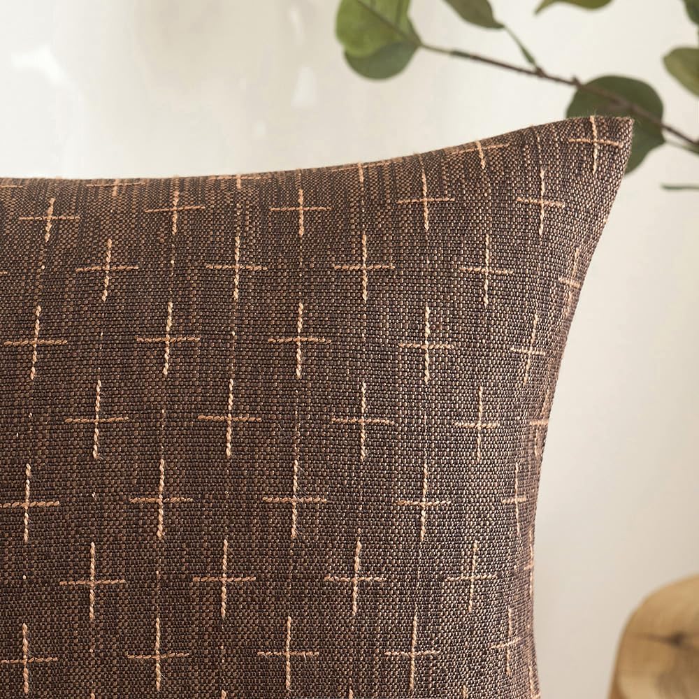 MIULEE Pack of 2 Decorative Vintage Burlap Linen Brown Throw Pillow Covers Modern Farmhouse Pillowcase Rustic Woven Textured Cushion…